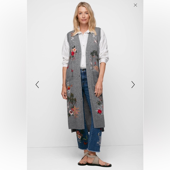 Johnny Was Heron Embroidered Wool Cashmere Midi Vest Gray Designer Size XS - Picture 3 of 16